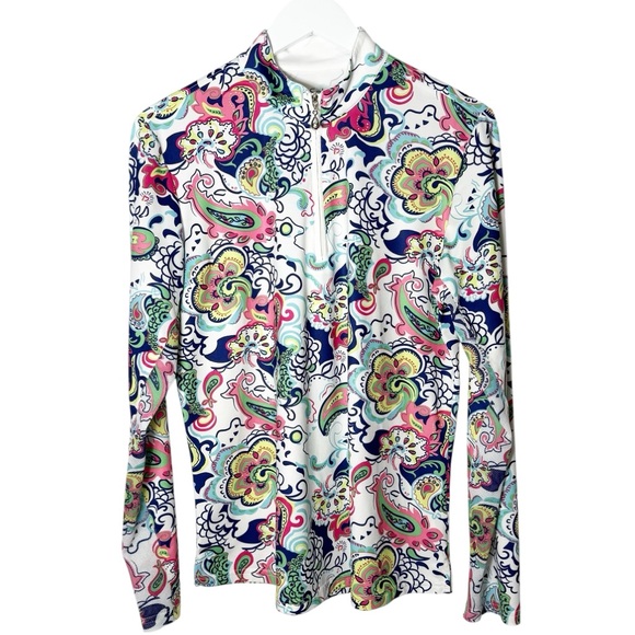 SanSoleil UPF 50+ Cooling Floral‎ Paisley Mesh Detail Long Sleeve Quarter Zip Lg - Picture 2 of 10